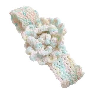 Vintage Handmade Crochet Floral Headband Rosette Baby Girl Pink Pastel Multi